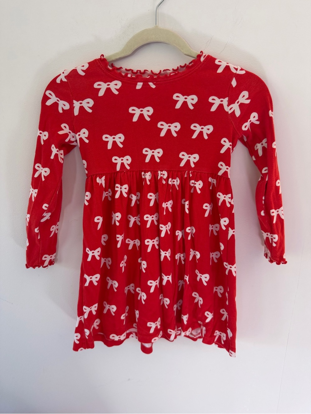 Hanna Andersson Red Long-Sleeve Bow Print Dress